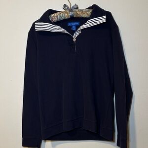 Karen Scott Navy Top with Striped Collar